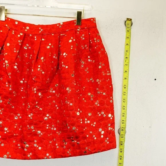 LAUREN MOFFATT Womens Red Gold Mini Skirt 10 MEDIUM High Waist Polka Dot Pleated - Picture 9 of 13